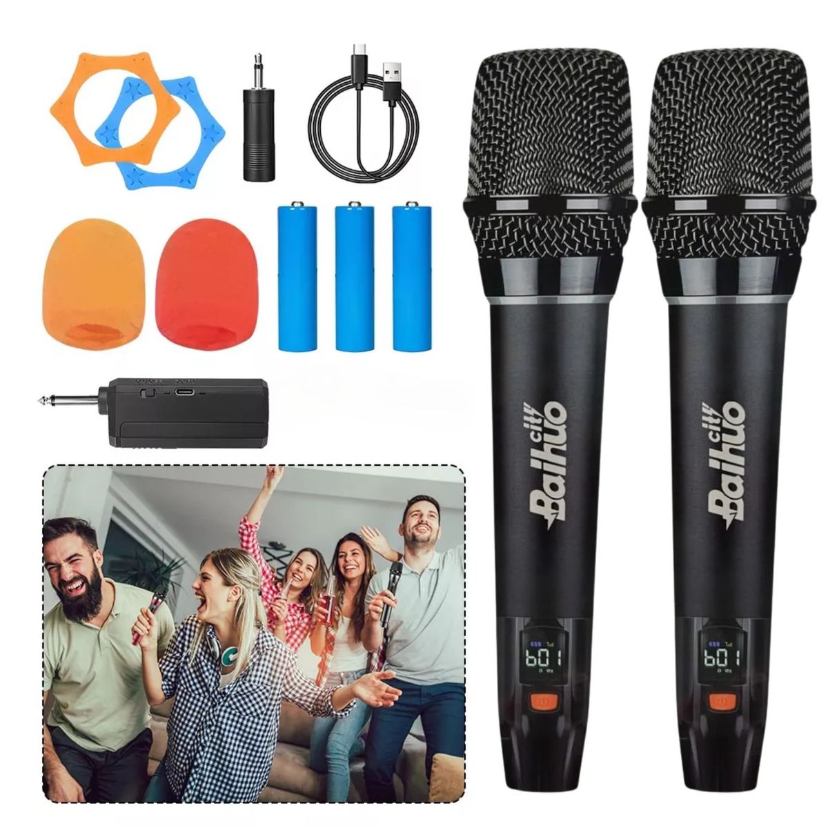 OEM - Micrófono Inalámbrico UHF Doble Recargable para Karaoke y Eventos 50m con Pantalla LED