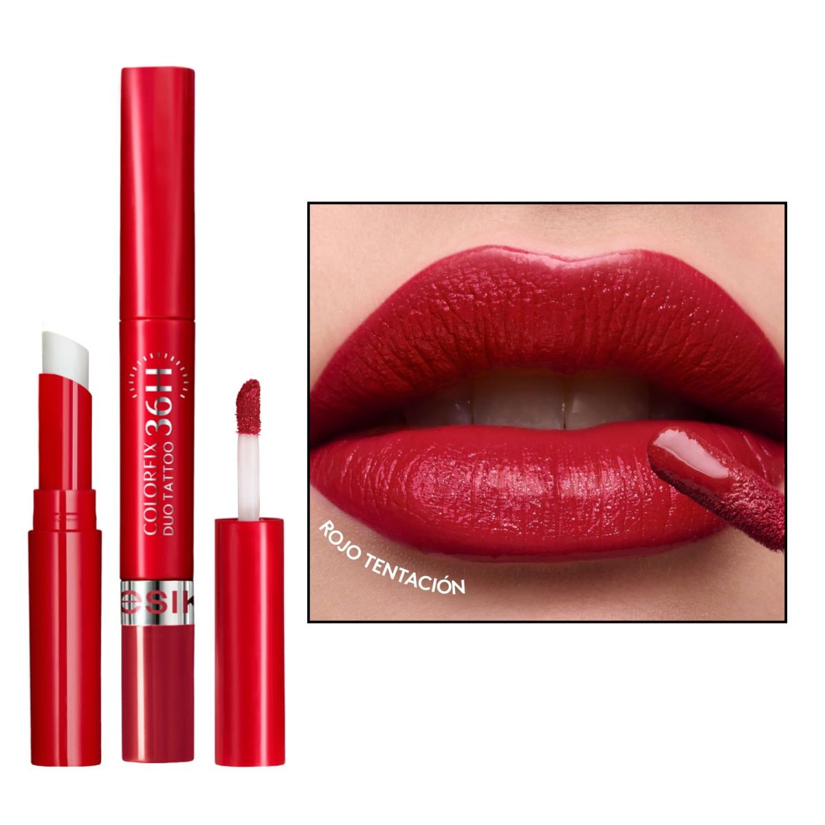 ESIKA - Labial líquido colorfix duo tattoo ésika rojo tentación