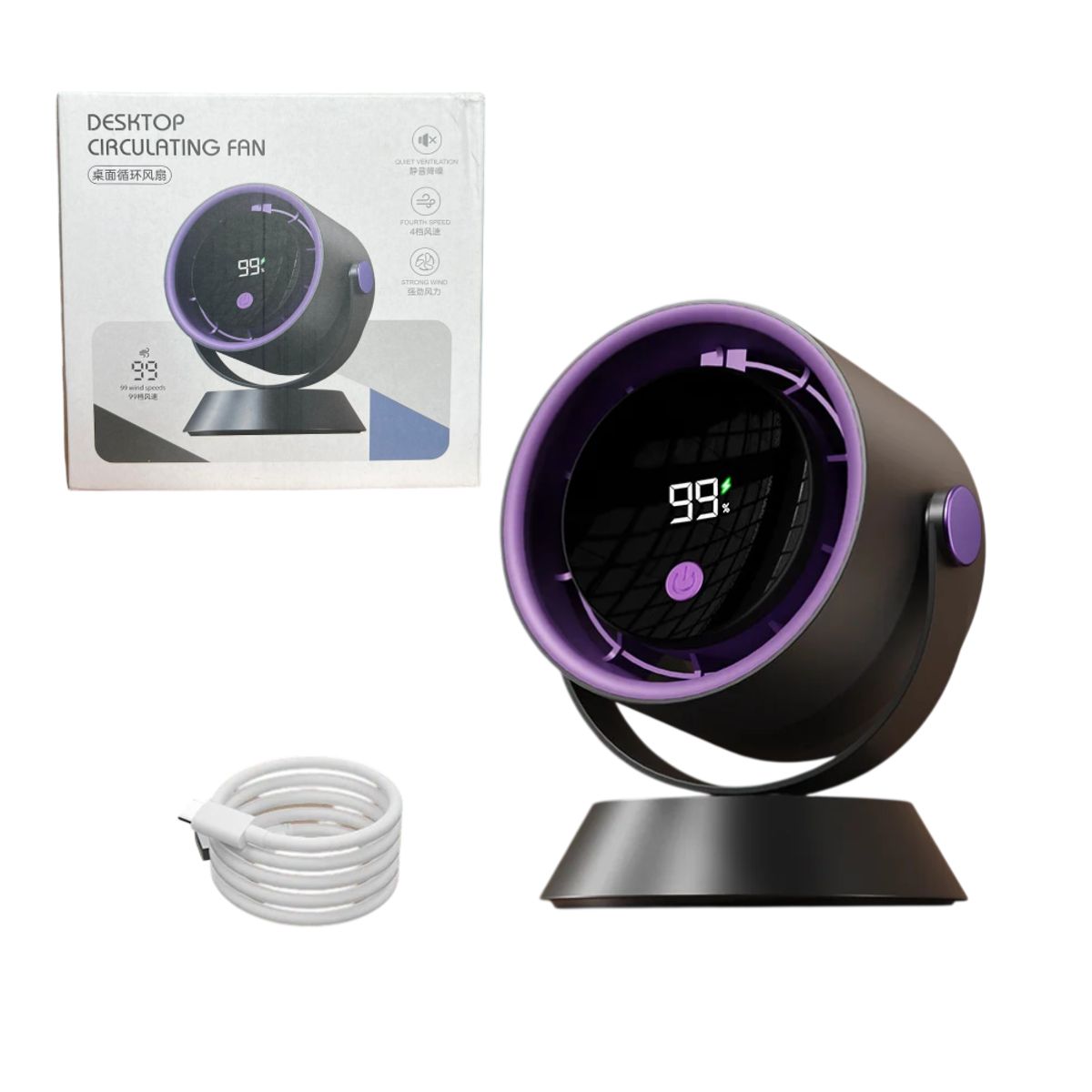 GENERICO - VENTILADOR 4 NIVELES RECARGABLE SILENCIOSO -NEGRO