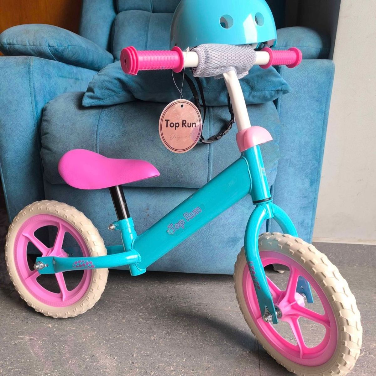 GENERICO - Bicicleta de equilibrio MULTICOLOR sin pedales para niñas de balance - Aro 12 con CASCO