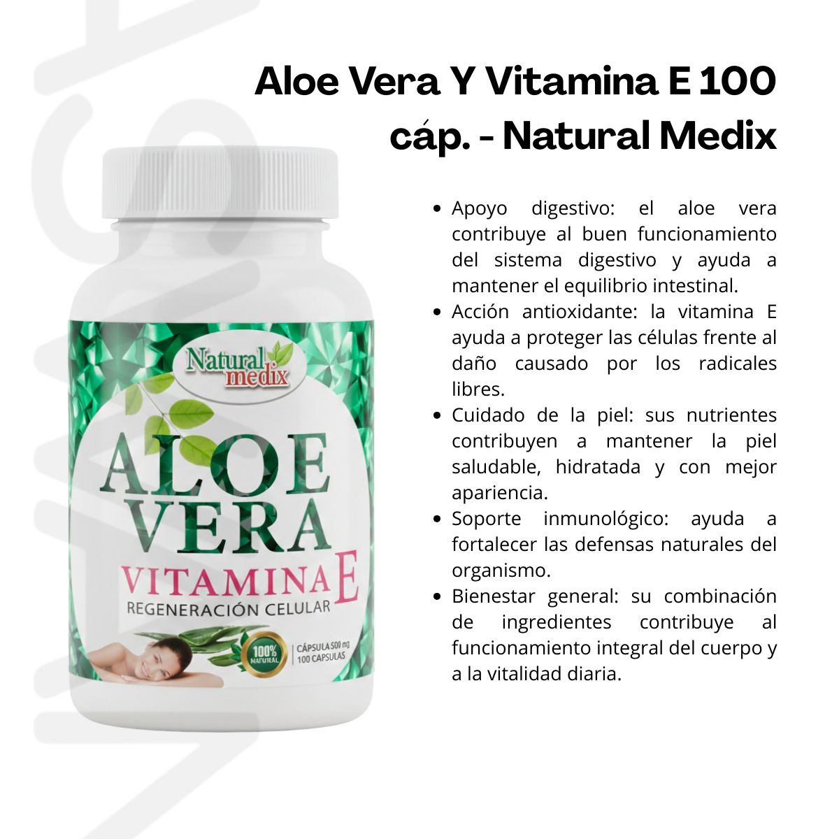 GENERICO - Aloe Vera Y Vitamina E 100 cap. - Natural Medix