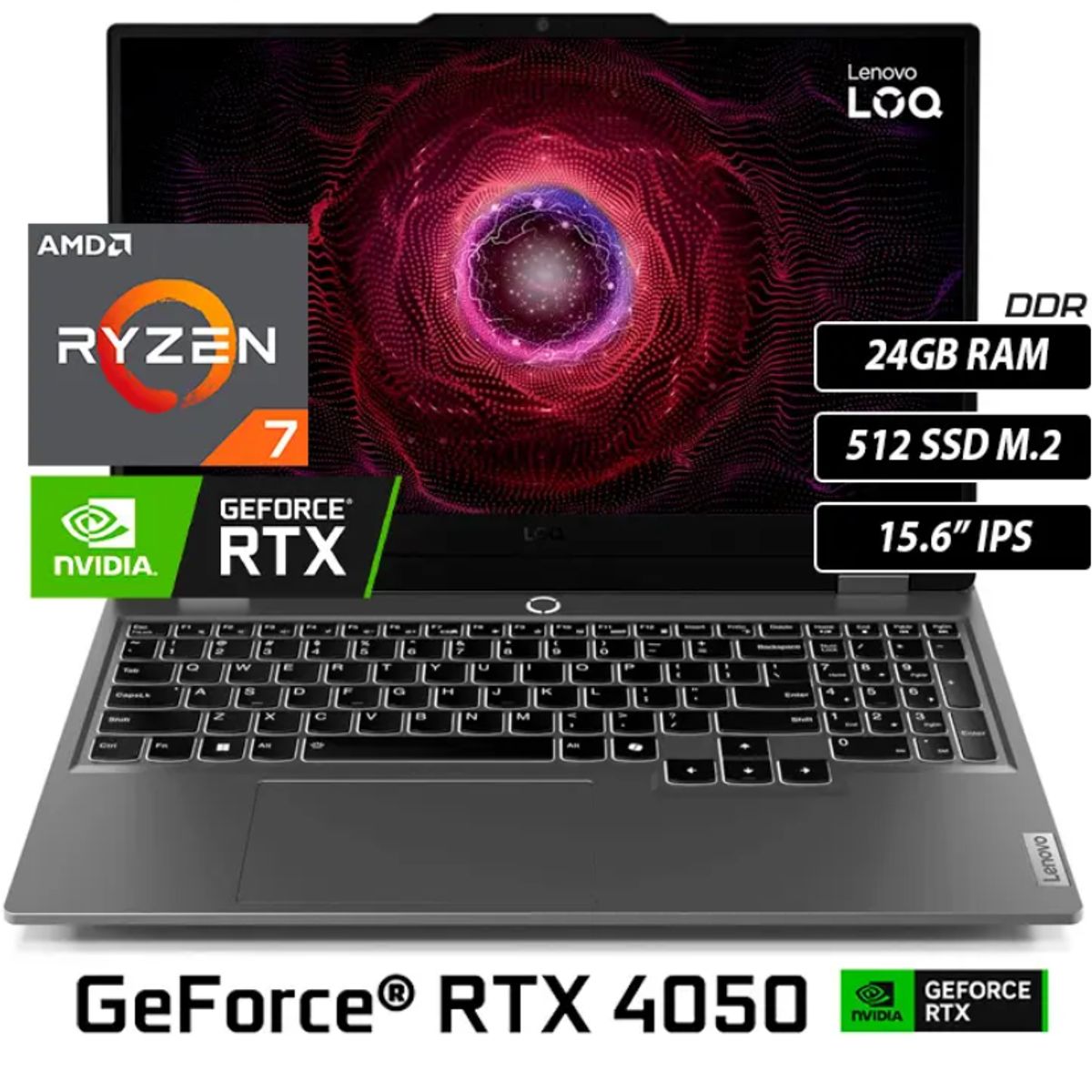LENOVO - LAPTOP LENOVO LOQ 15ARP9 AMD RYZEN 7 7435HS 83JC008GLM RAM 24GB SSD 512GB RTX 4050 6GB 15.6" FHD