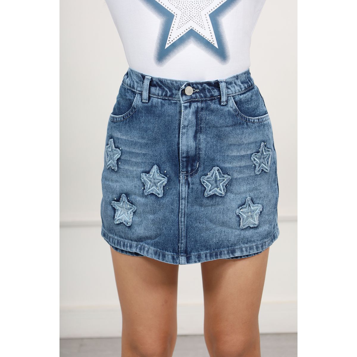 MINETTI KIDS - FALDA SHORT PATCH STAR JEAN DE NIÑA