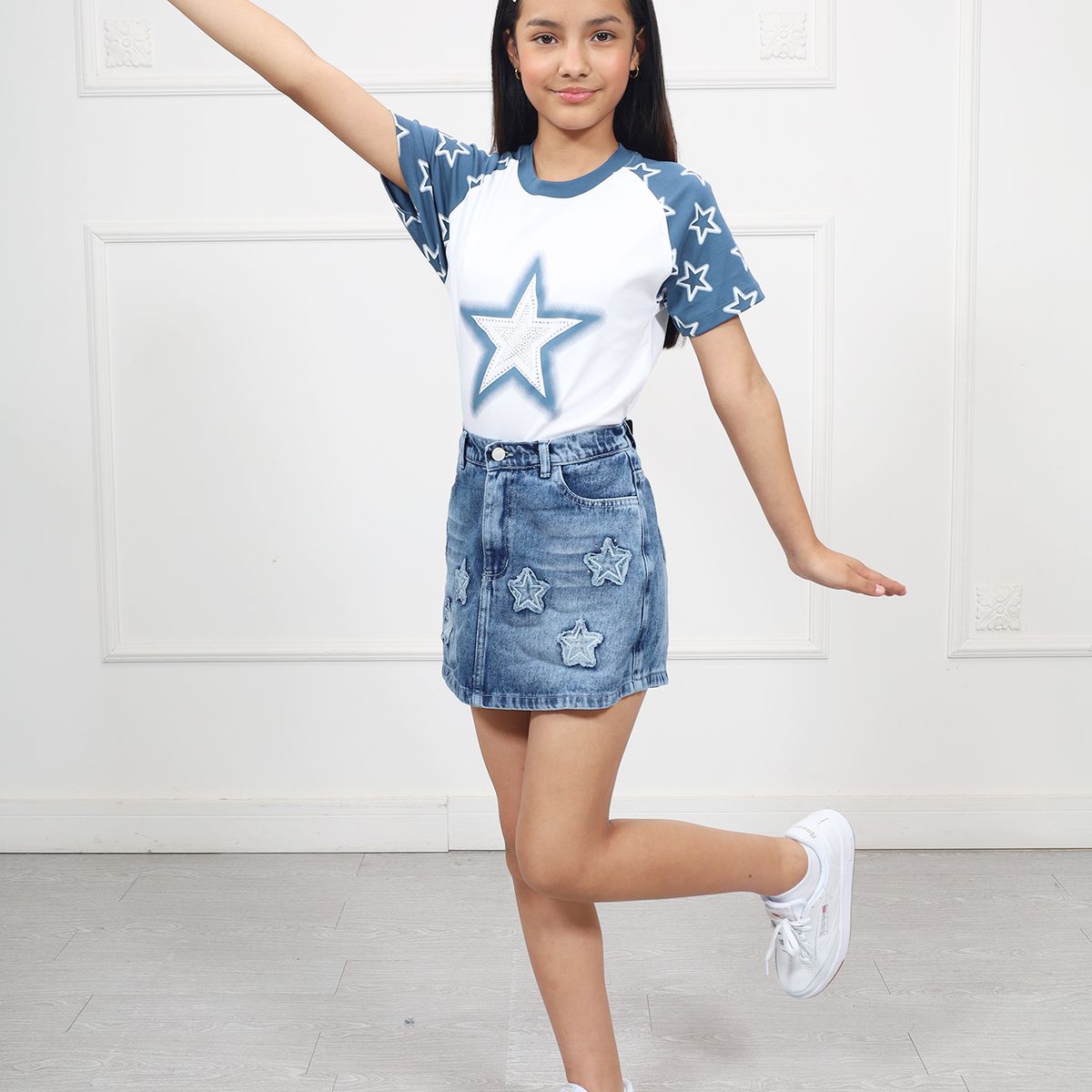 MINETTI KIDS - FALDA SHORT PATCH STAR JEAN DE NIÑA