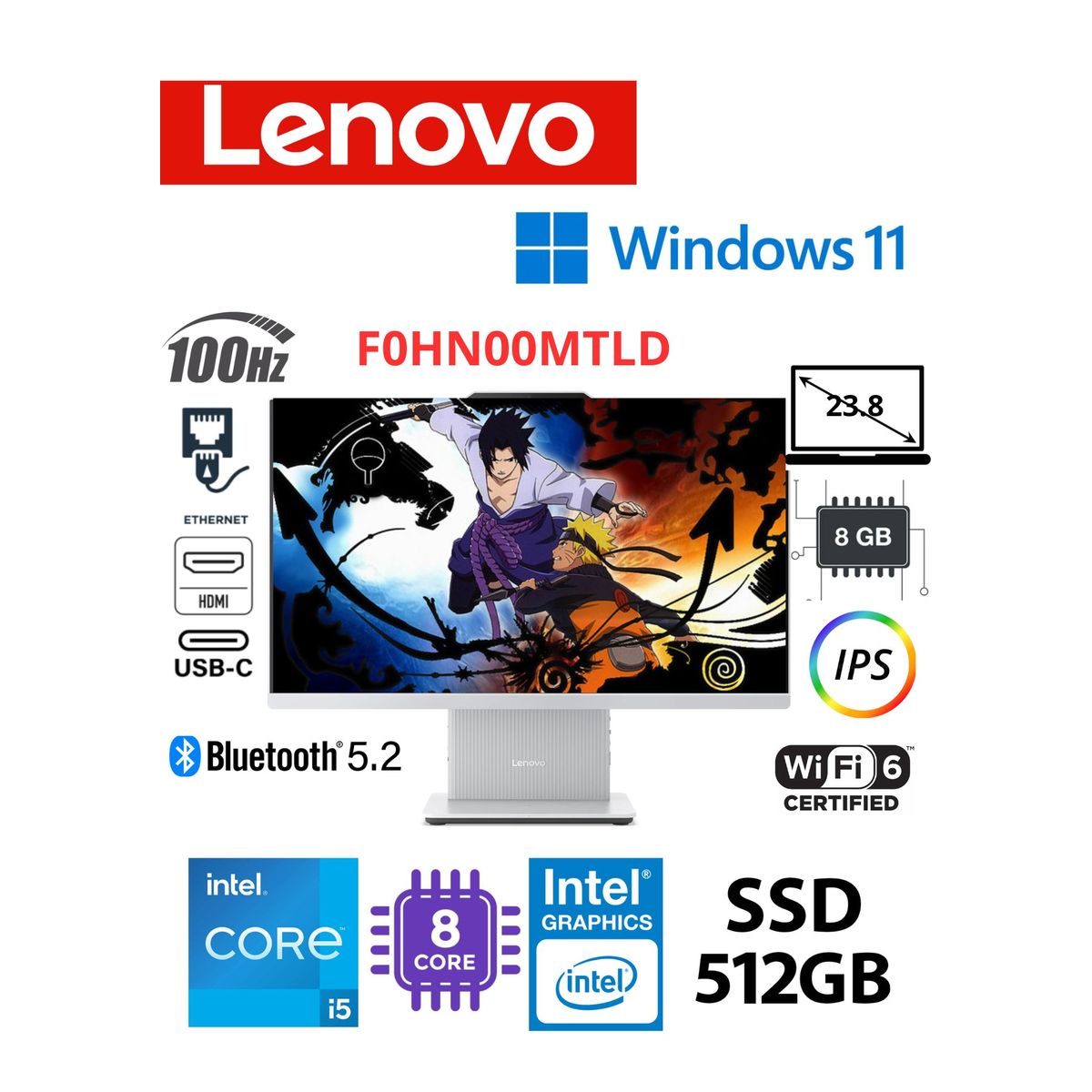LENOVO - LAPTOP AIO LENOVO IDEACENTRE 24IRH9 I5-13420H  8GB    512GB - F0HN00MTLD