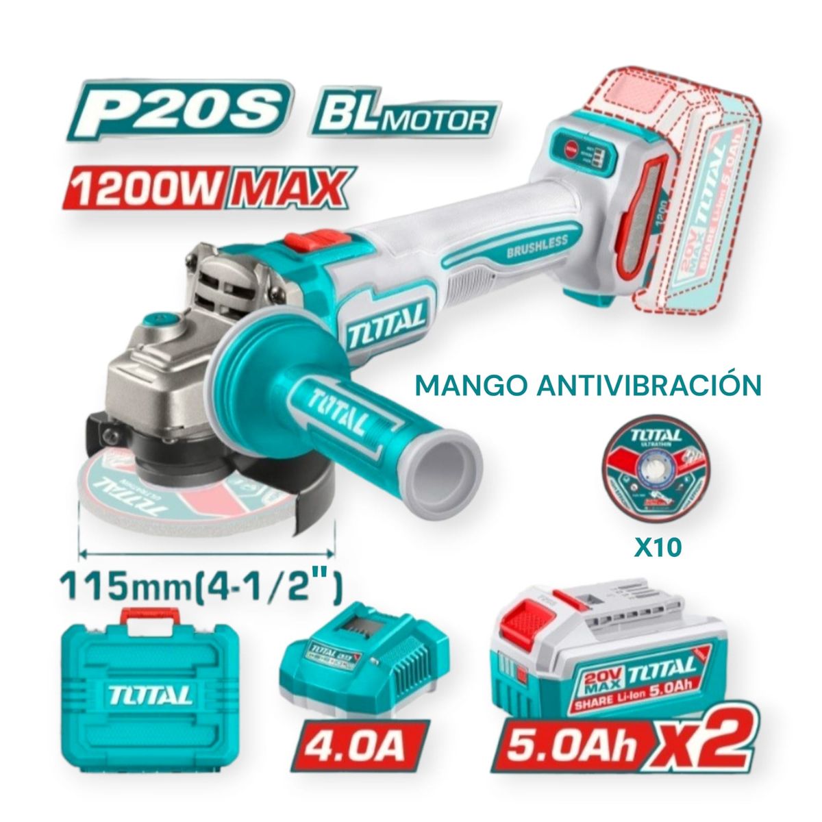 AMOLADORA ANGULAR INALAMBRICA TOTAL, marca Total Tools - Foto Principal