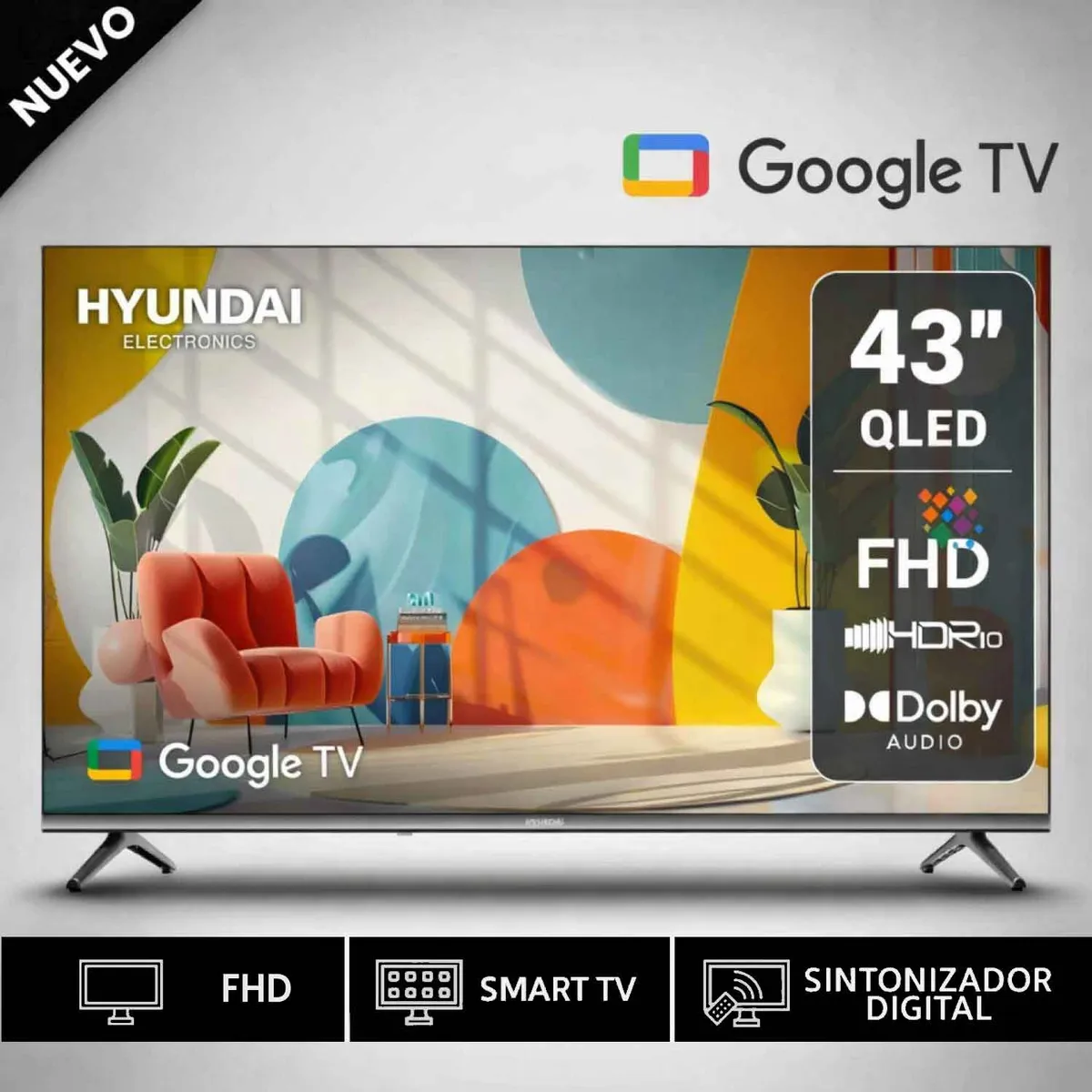 HYUNDAI - Televisor Hyundai 43 QLED SMART TV FHD Google TV HYLED4326QG