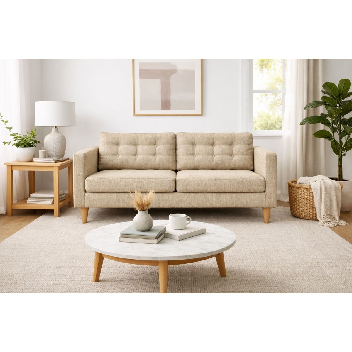 ARTSOFA - Sofá Dos Cuerpos Évora Beige Antifluido + Obsequio
