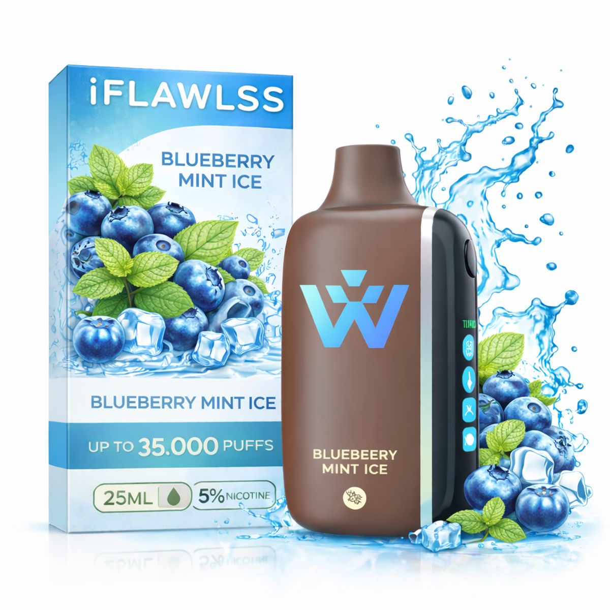 VAPE - VAPE iFlawlss 35000 Puffs Blueberry Mint Ice 25ML – Explosión Frutal Helada