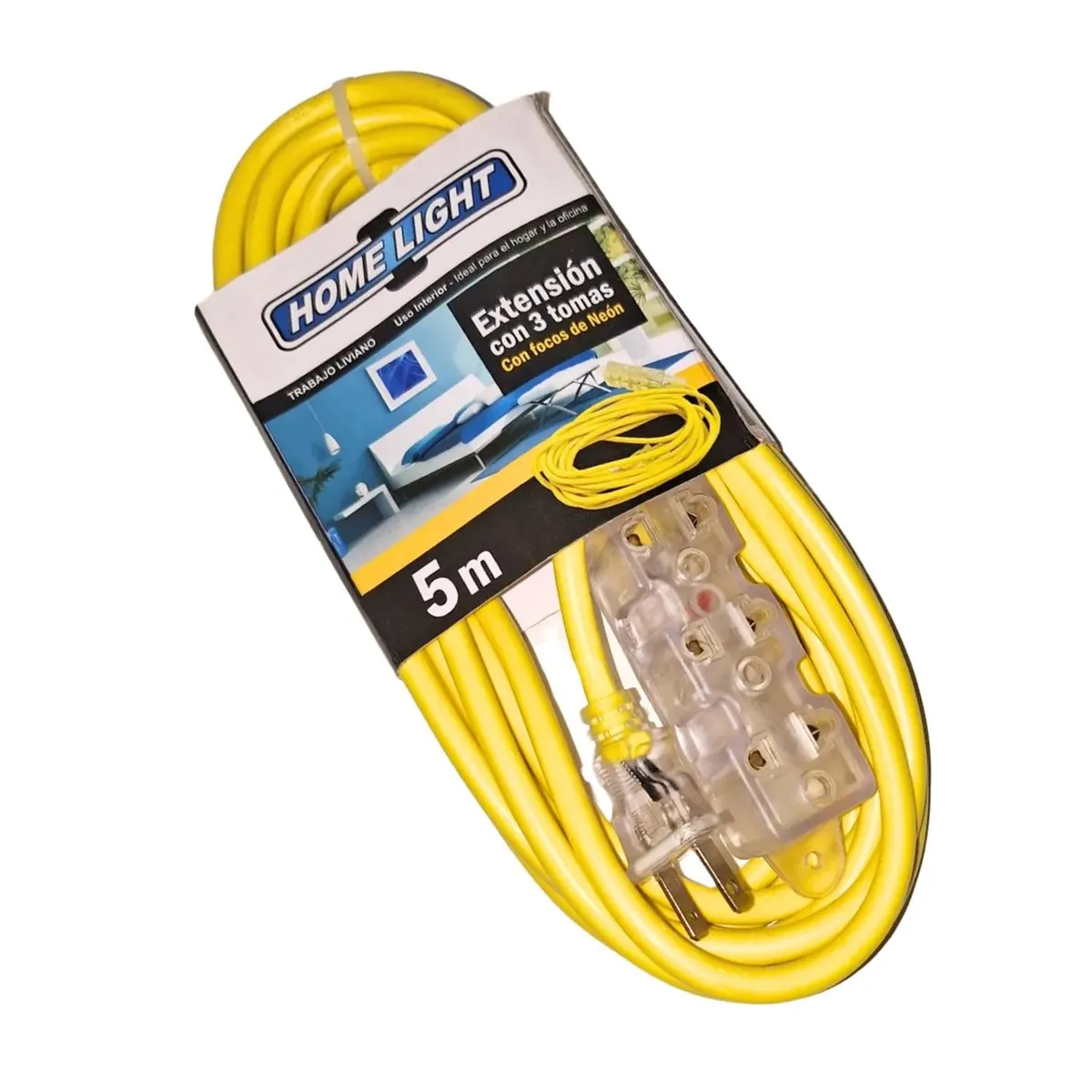 Extensión eléctrica Vulcanizada 5 Metros Amarillo Home Light - Uso Doméstico y Profesional, marca HOME LIGHT - Foto Principal