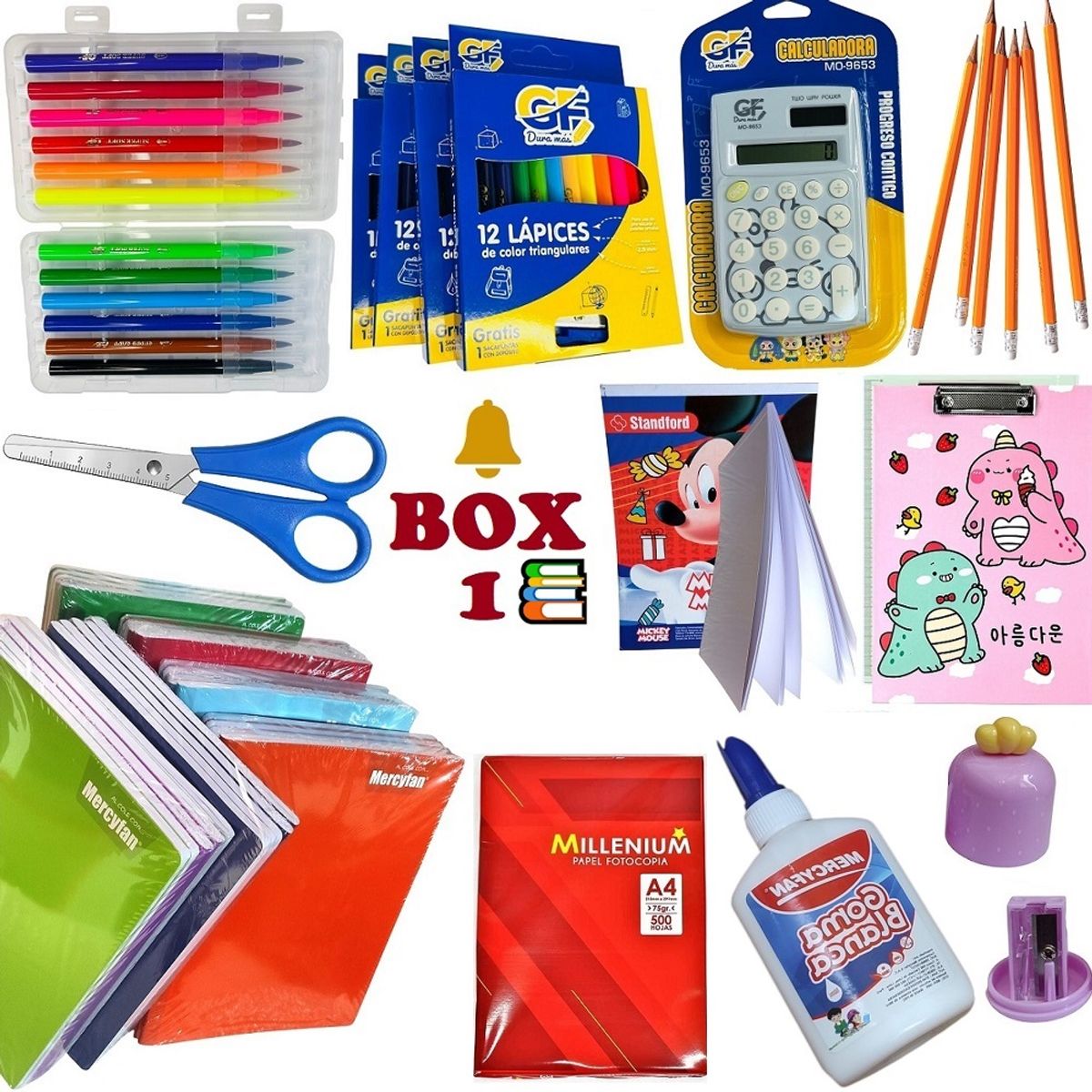 GENERICO - BOX 5 - Cuadernos lapices plumones tijeras pinturas y otros