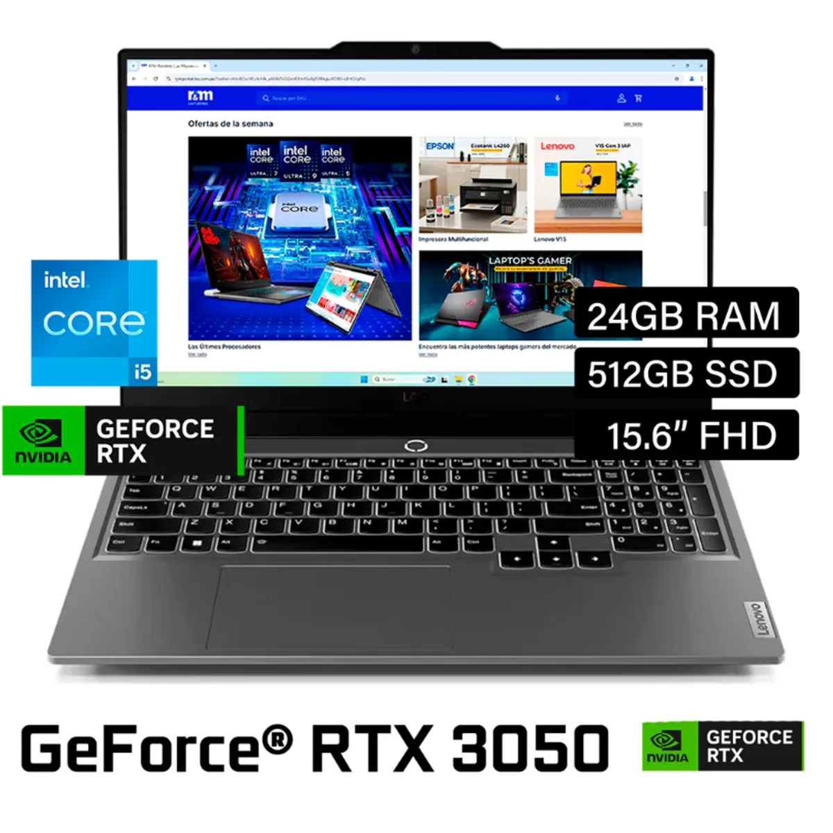 LENOVO - LAPTOP LENOVO LOQ INTEL CORE I5 12450HX 15IAX9 83GS00JULM RAM 12GB SSD 512GB RTX 3050 6GB 15.6" FHD