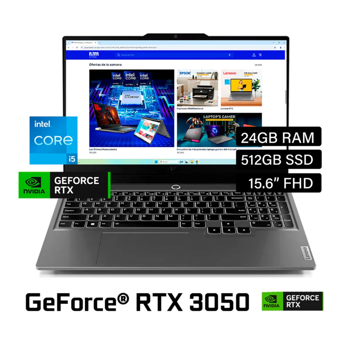 LENOVO - LAPTOP LENOVO LOQ INTEL CORE I5 12450HX 15IAX9 83GS00JULM RAM 12GB SSD 512GB RTX 3050 6GB 15.6" FHD