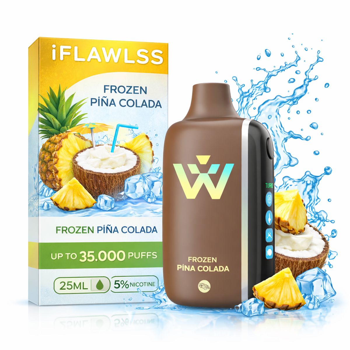 VAPE - VAPE iFlawlss 35000 Puffs Frozen Piña Colada 25ML – Tropical Delicioso Ice