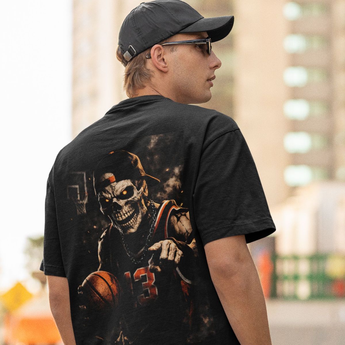 GENERICO - Polo oversize Basketball Calavera Hombre