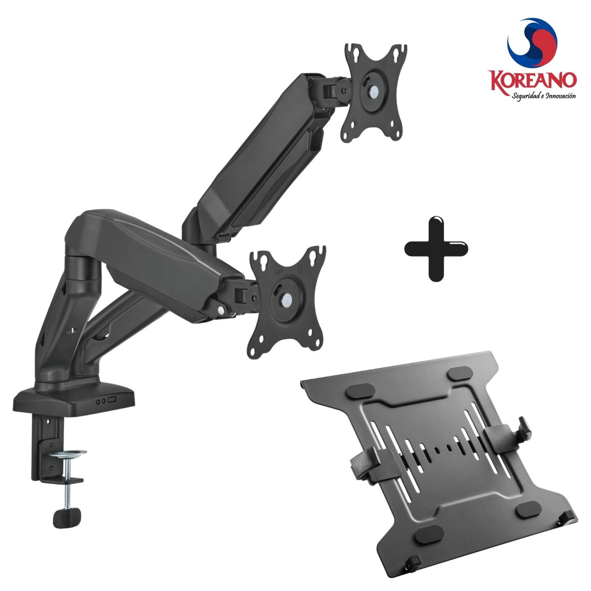 KOREANO SEGURIDAD E INNOVACION - Soporte de Escritorio Doble para Monitor 17”32” + Bandeja para Laptop 10”17” KE-DU02-KOREANO