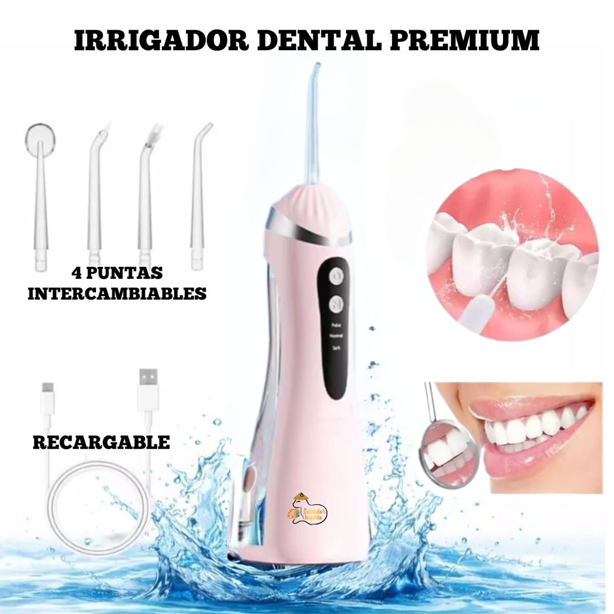 OEM - IRRIGADOR BUCAL DENTAL PORTATIL MAXIMA LIMPIEZA PROFESIONAL RECARGABLE ROSADO