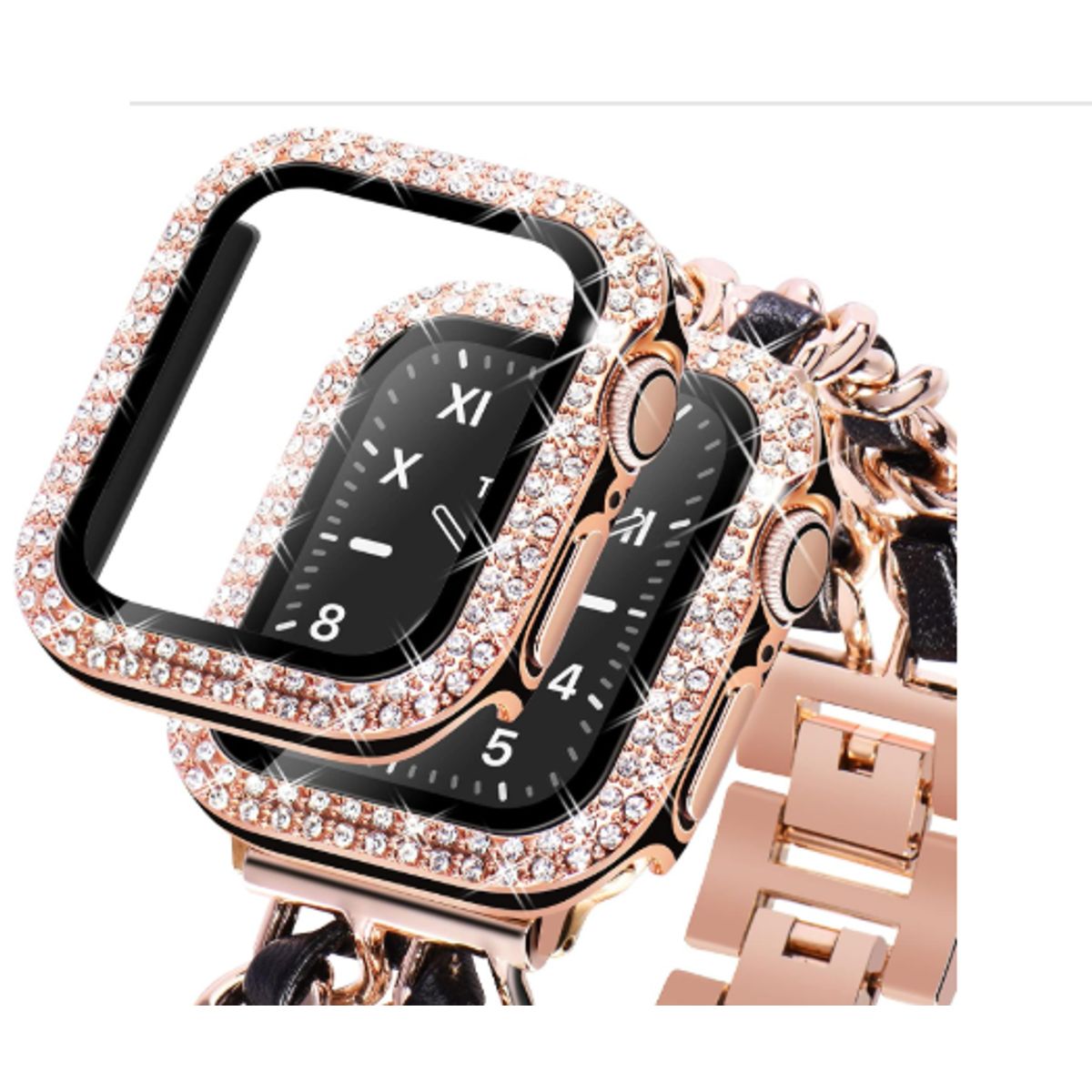 GENERICO - Bumper para Apple Watch Doble Fila Diamante 44mm - ROSADO