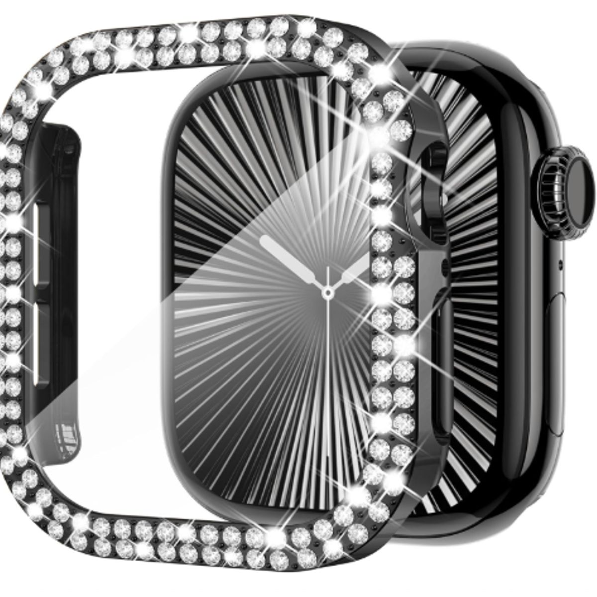 GENERICO - Bumper para Apple Watch Doble Fila Diamante 44mm - NEGRO