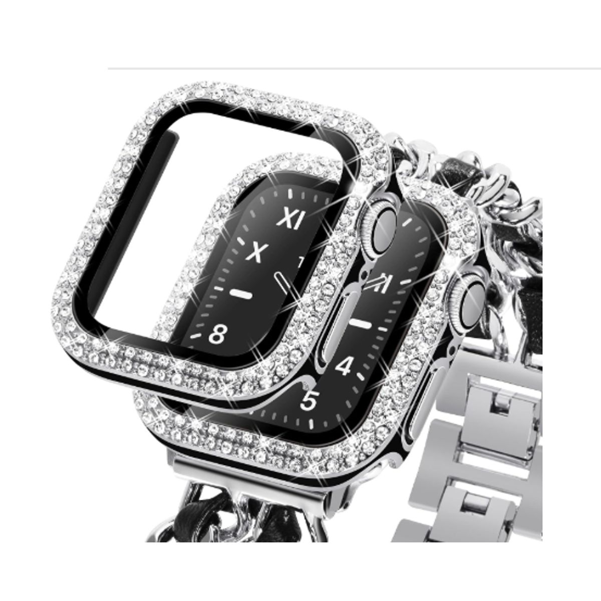 GENERICO - Bumper para Apple Watch Doble Fila Diamante 44mm - PLATEADO