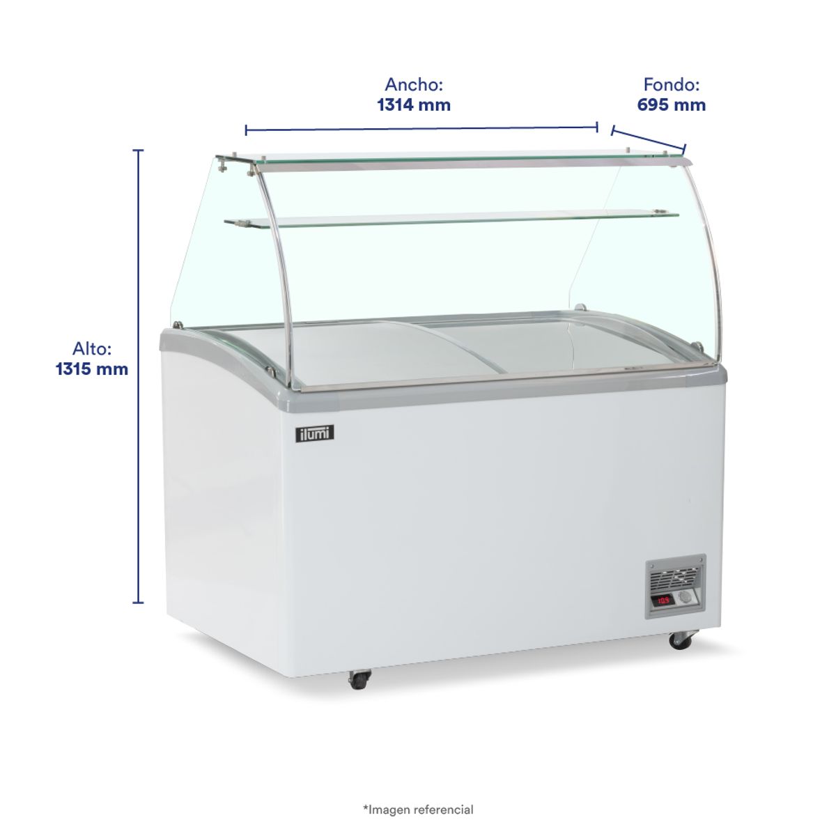 ILUMI - Congelador Ilumi de 420 litros con vitrina y 9 pozas