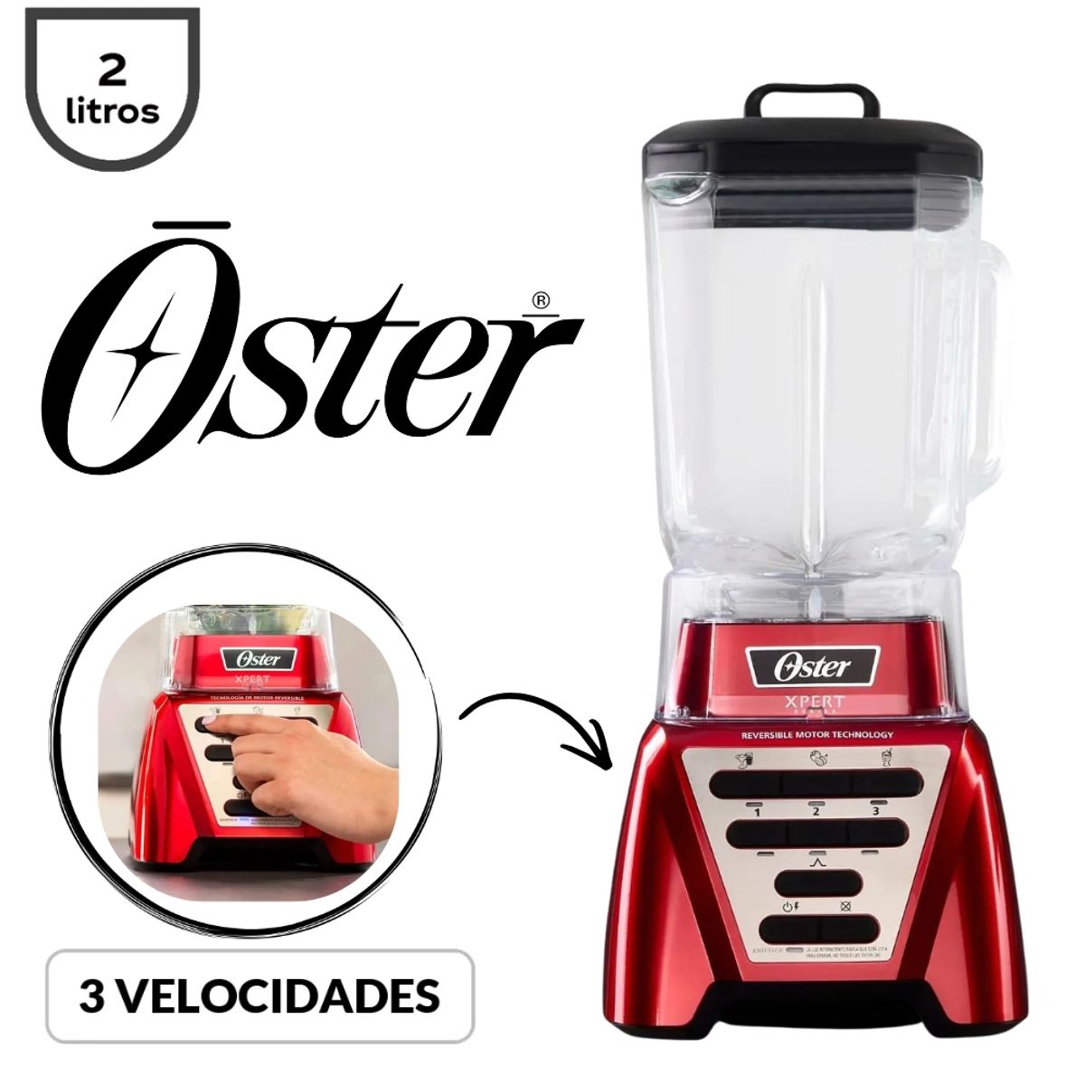 OSTER - LICUADORA OSTER 2LT  3 VELOCIDADES 1500W COLOR ROJO MOD BLST3A-R2G-053