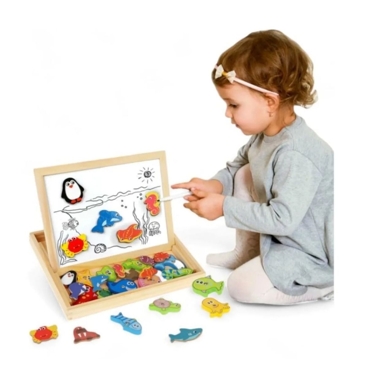 GENERICO - Pizarra didáctica Magnética Montessori - 2 en 1 Pesca y Dibuja