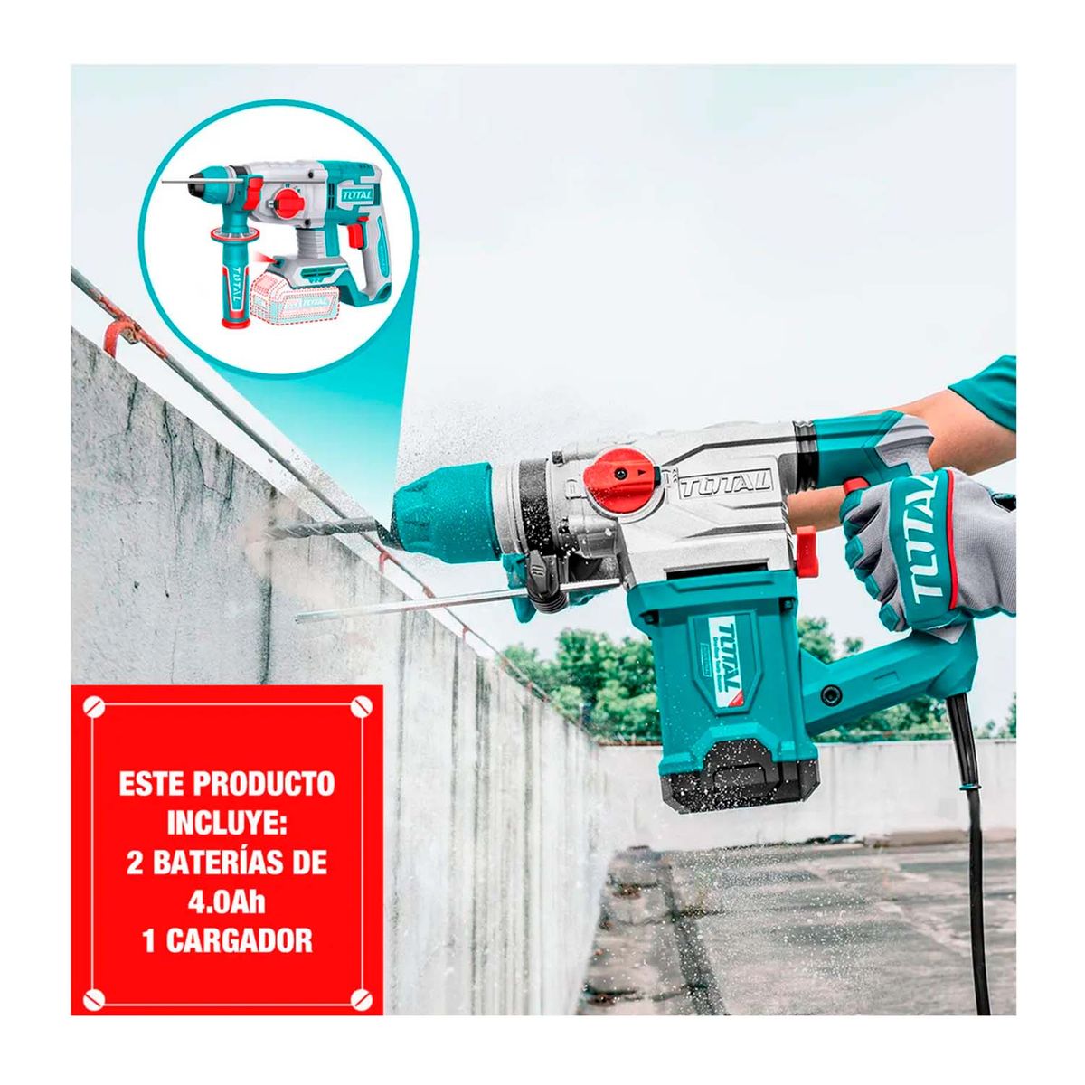 TOTAL TOOLS - Combo Rotomartillo 22mm Brushless + Amoladora 115mm Total