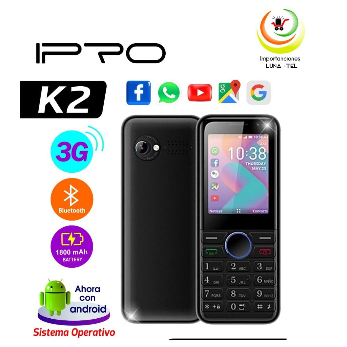 IPRO - CELULAR BASICO IPRO K2 CON REDES SOCIALES 3G DUAL SIM - NEGRO