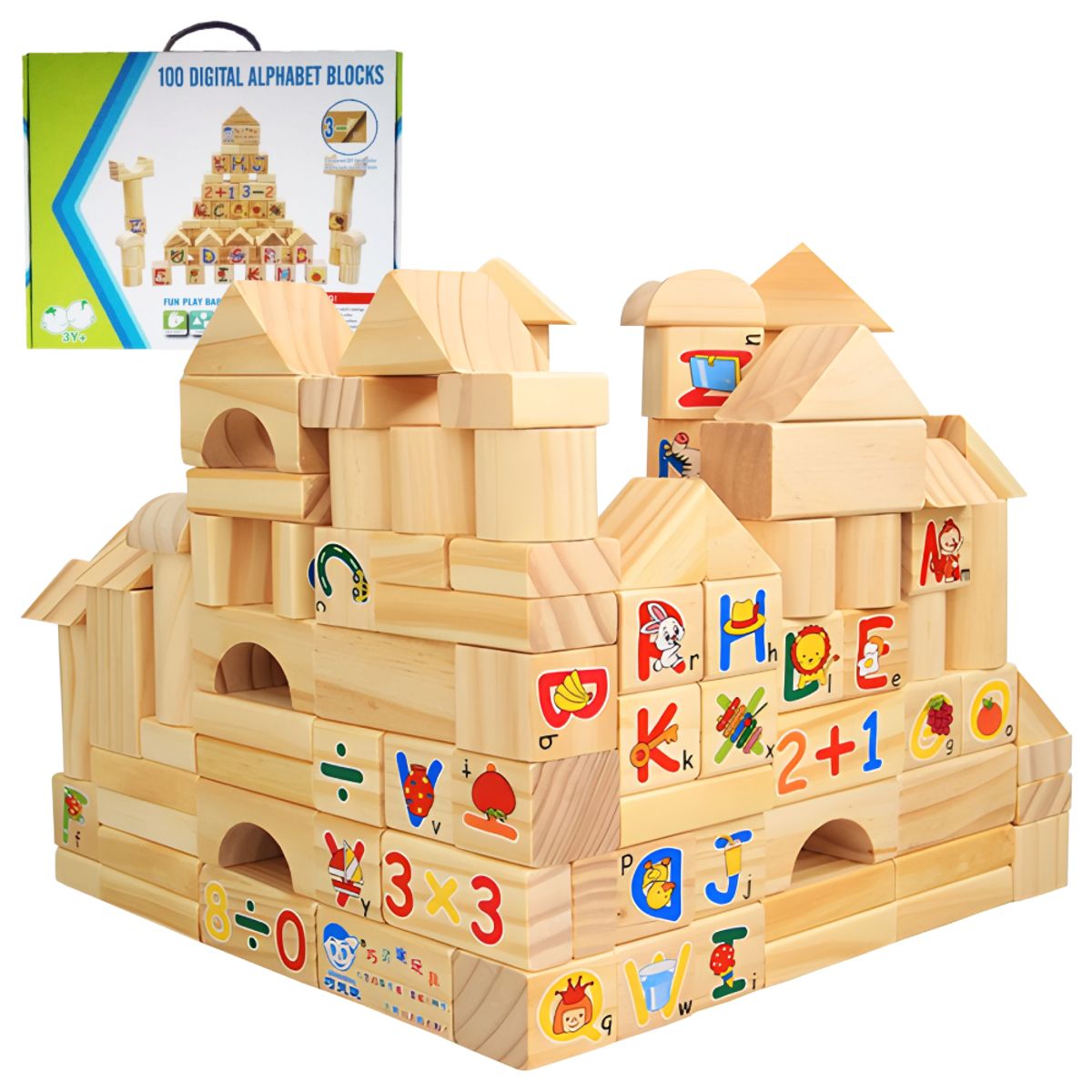 GENERICO - Bloques de Construcción Montessori 100 Piezas de Madera Educativos