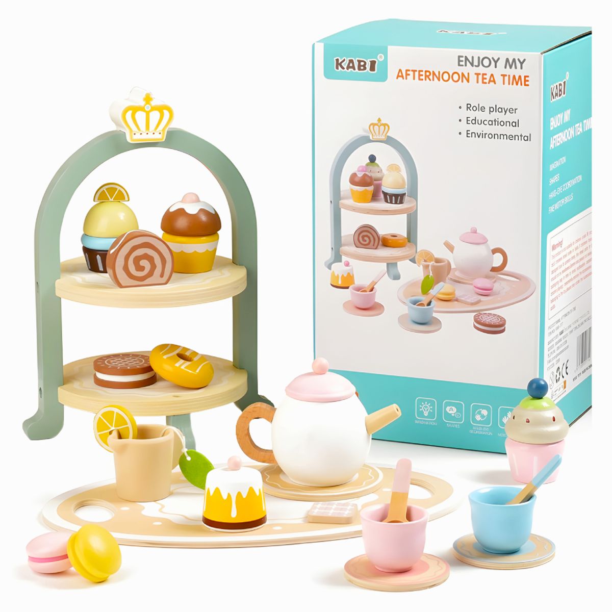 GENERICO - Juego de Té y Postres de Madera Infantil