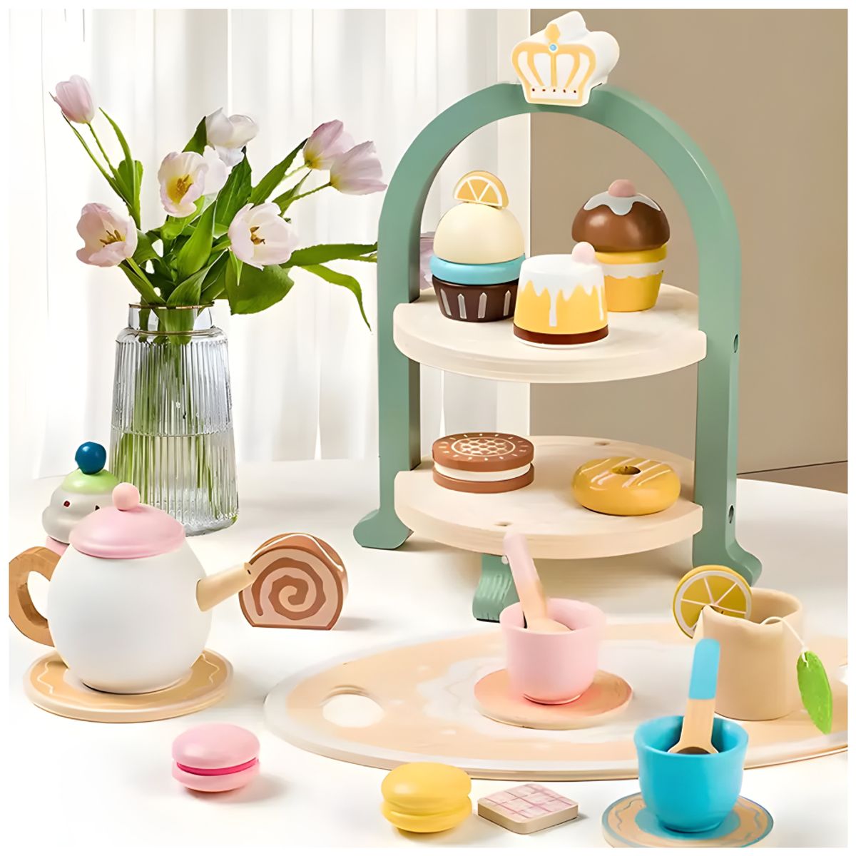 GENERICO - Juego de Té y Postres de Madera Infantil