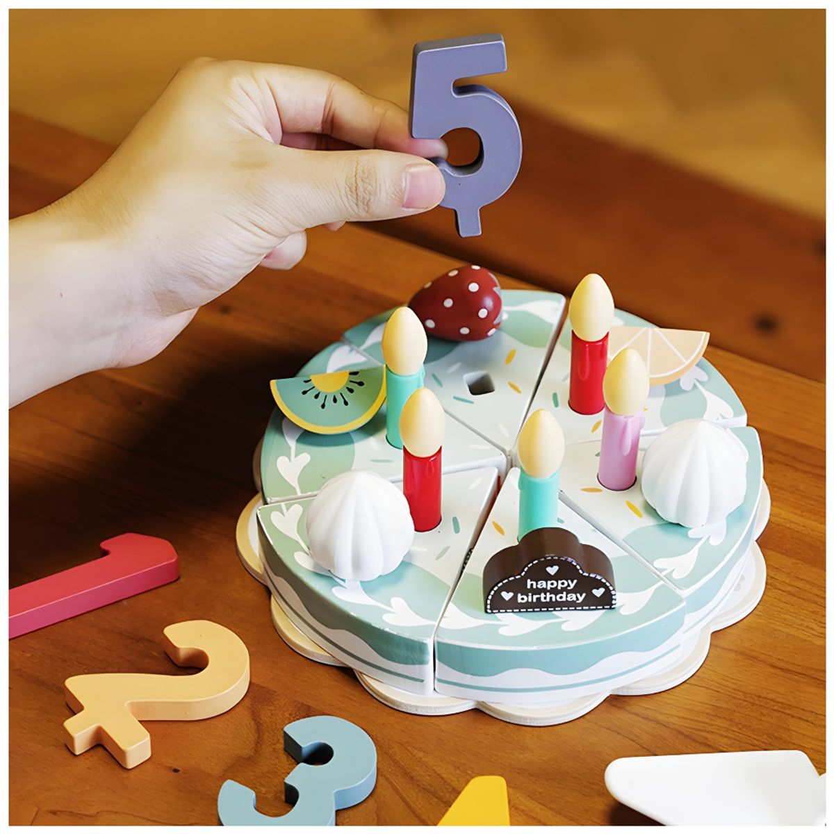 GENERICO - Torta de Cumpleaños Didáctica 24 Piezas de Madera