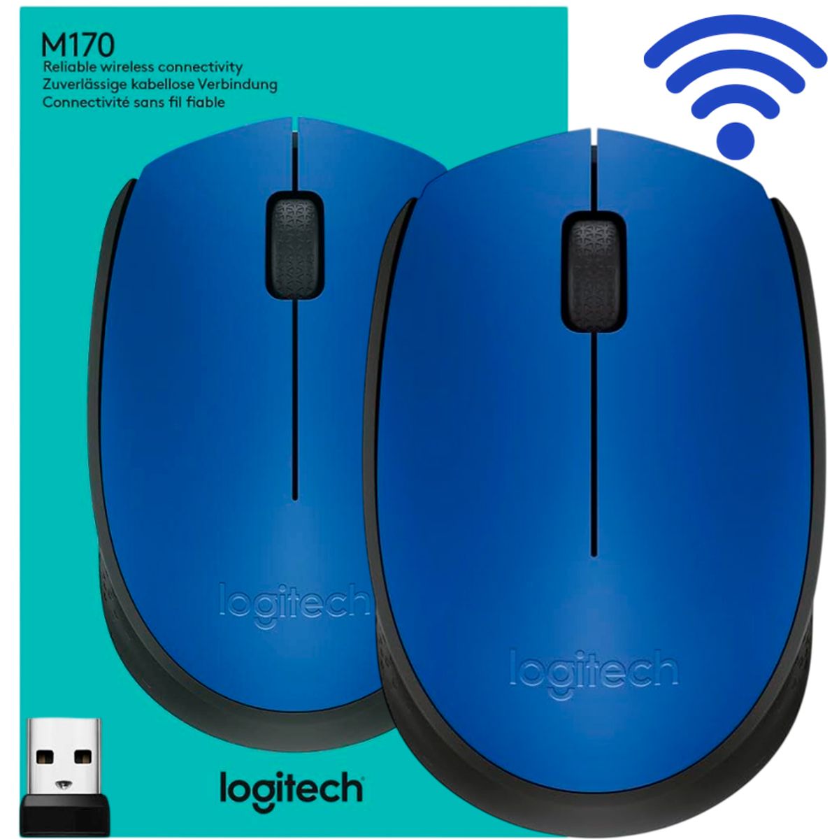 LOGITECH - Mouse Inalámbrico Logitech M170 USB 2.4GHz 1000 DPI Azul