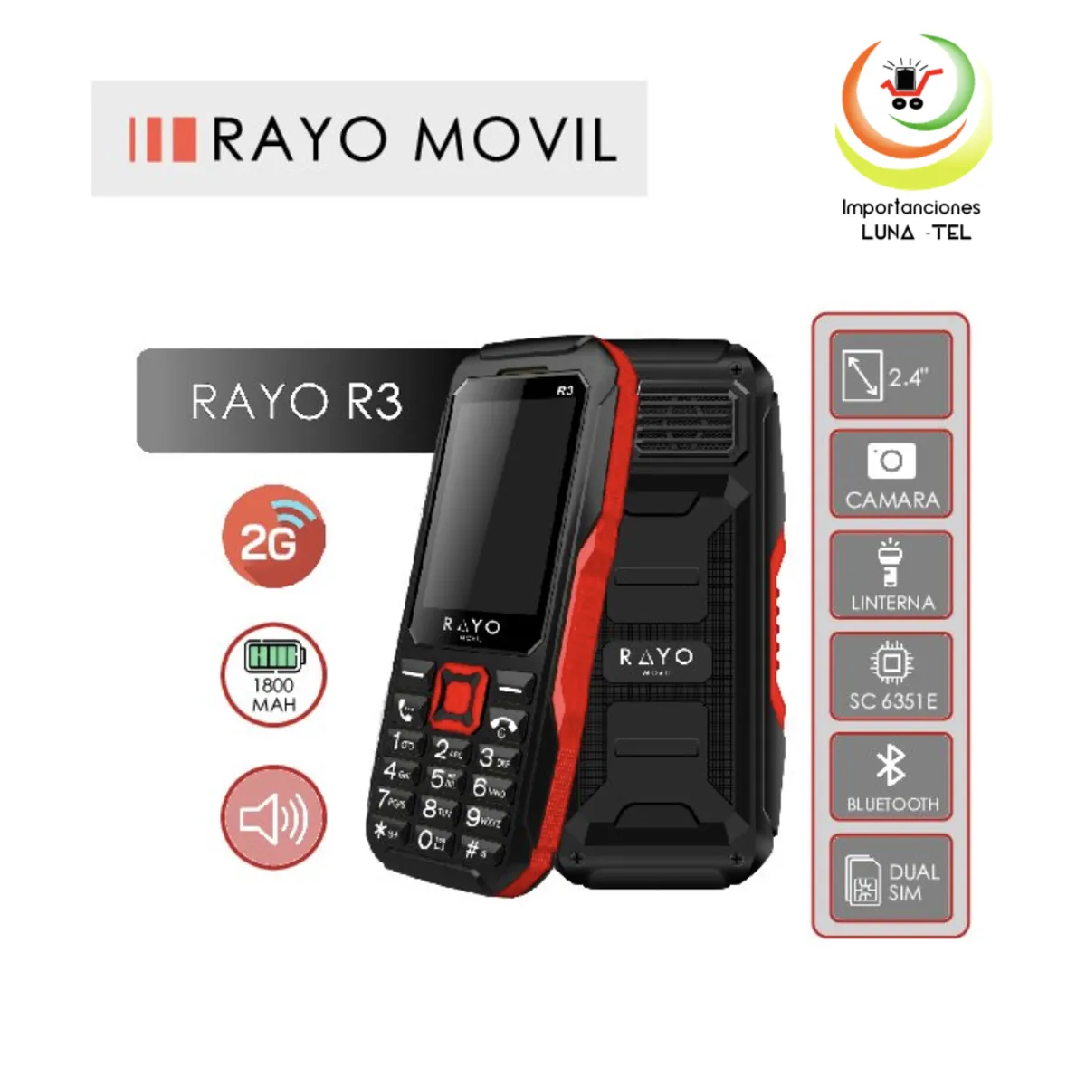 GENERICO - CELULAR RAYO R3 2G BATERIA DE 1800