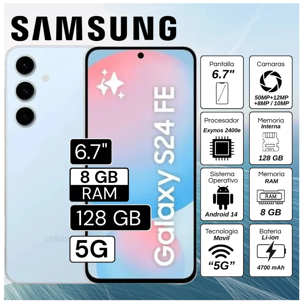 SAMSUNG - Celular Samsung Galaxy S24 FE  6.7"  Pulg.  8GB RAM 128GB Android 14 - Grafito