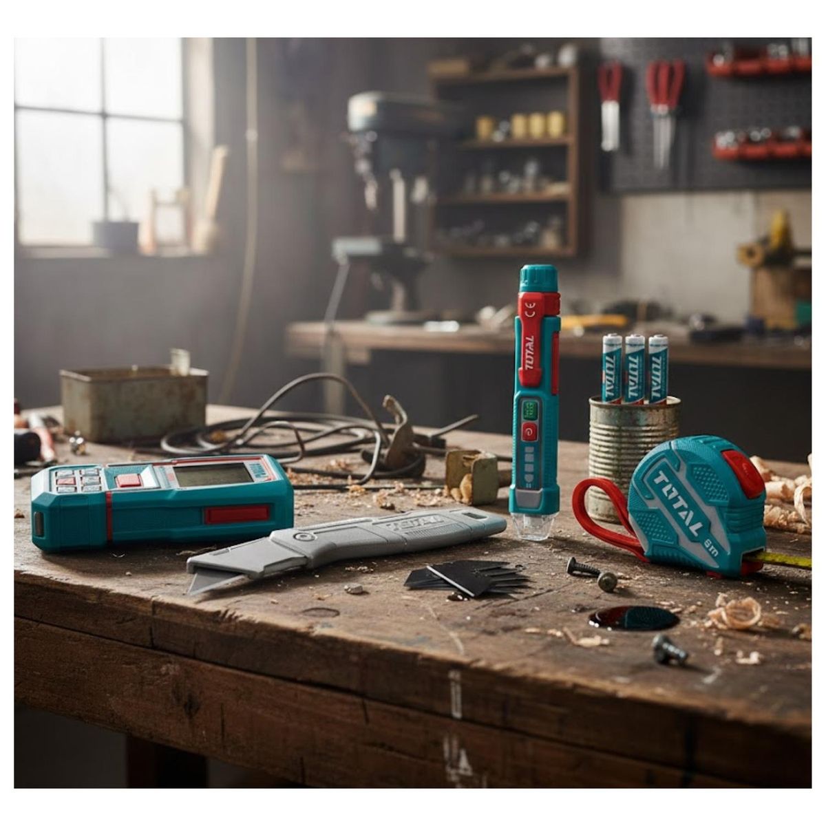 TOTAL TOOLS - Medidor laser 100M + detector + navaja y wincha Total