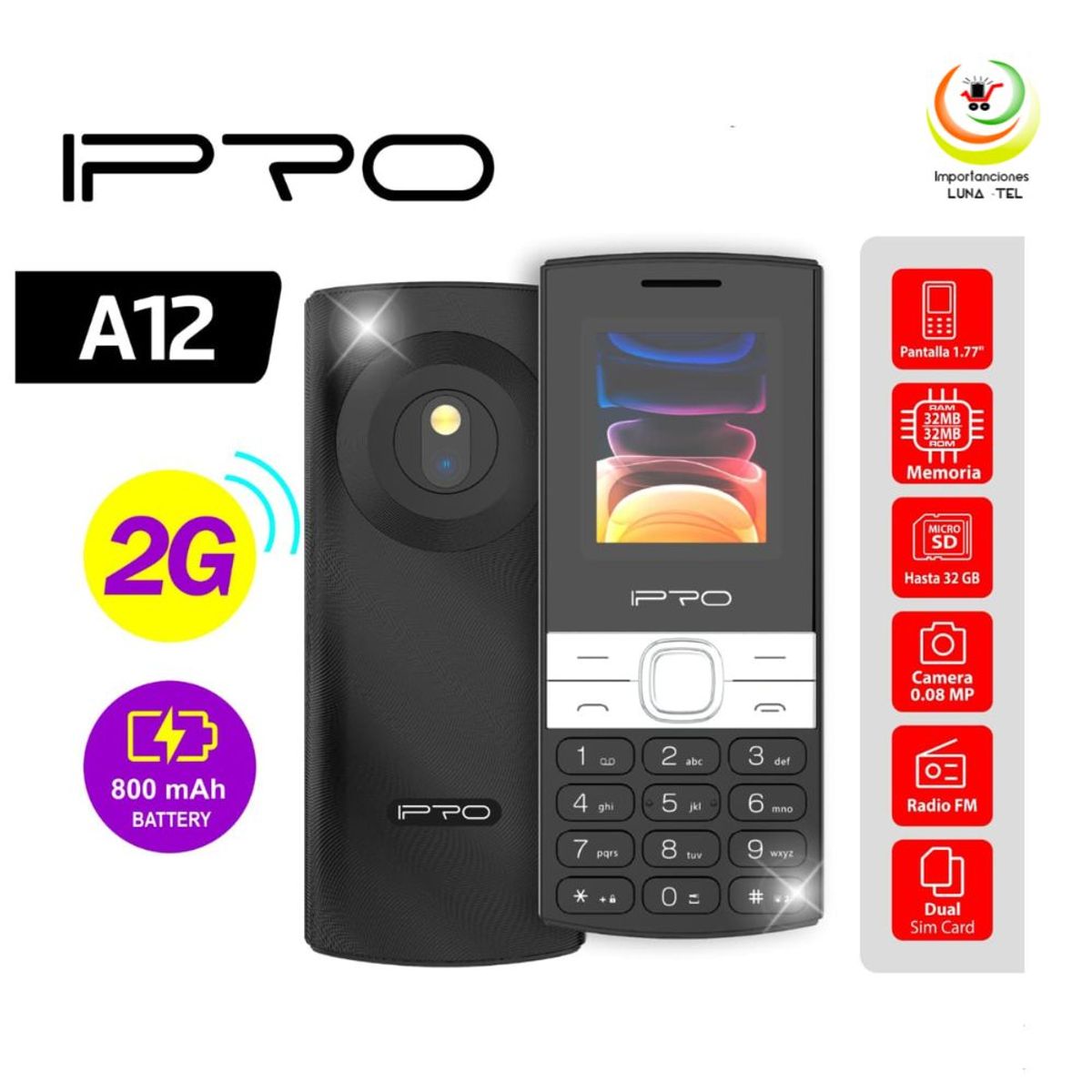 IPRO - CELULAR BASICO IPRO A12 2G DUAL SIM -NEGRO