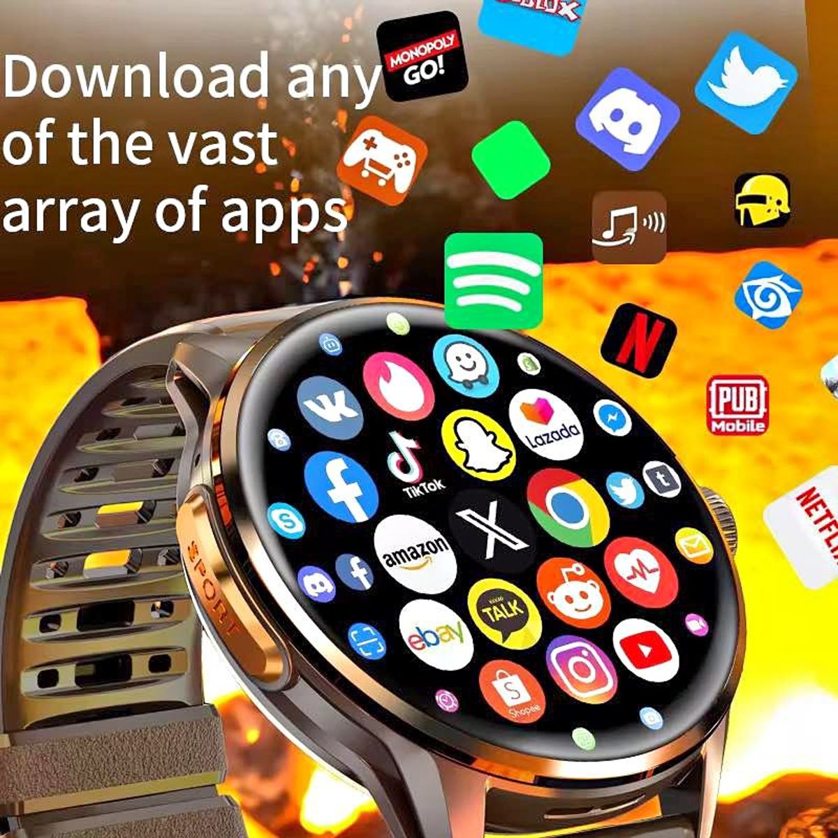 GENERICO - SmartWatch H100 Chip Android 8GB + 128GB Wifi Huella Negro