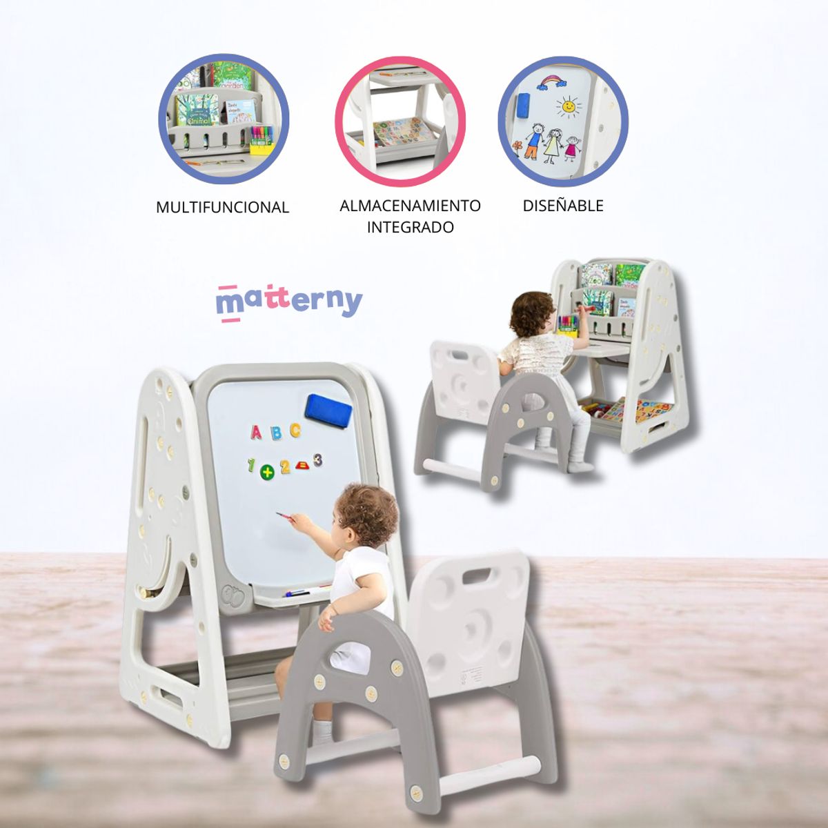 EVERBEST - Silla y Mesa con Tablero de Dibujo «MULTIFUNCION DRAWING» Gray