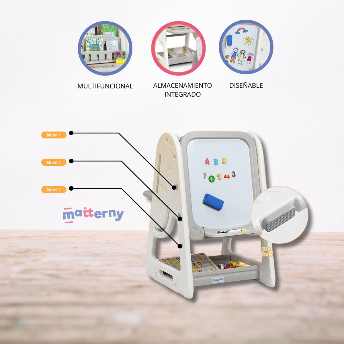 EVERBEST - Silla y Mesa con Tablero de Dibujo «MULTIFUNCION DRAWING» Gray