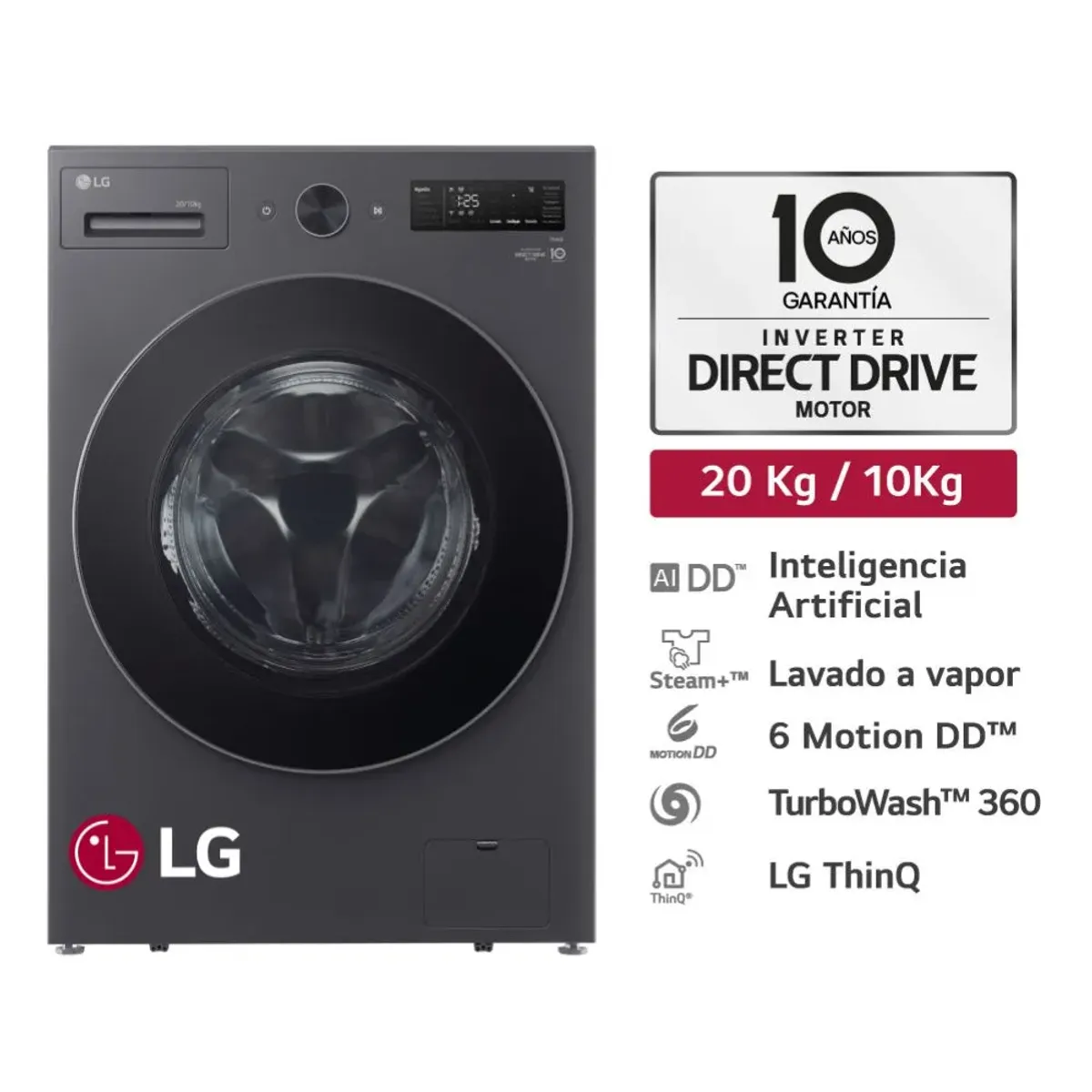 LG - Lavaseca Carga Frontal 20kg10kg AI DD Grafito LG WD20EGNTSPG