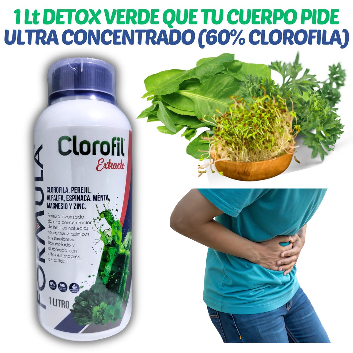 GENERICO - 1 LITRO CLOROFILA LÍQUIDA CONCENTRADA PARA DESINTOXICAR SANGRE Y PIEL - DETOX VERDE