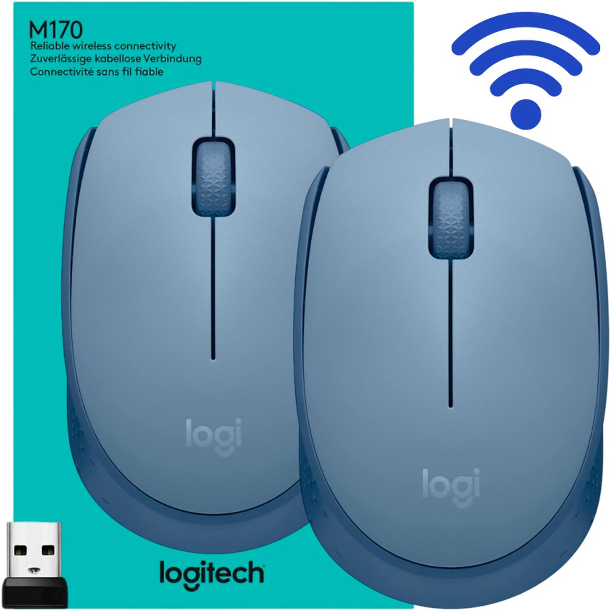 LOGITECH - Mouse Inalámbrico Logitech M170 USB 2.4GHz 1000 DPI Blue Grey