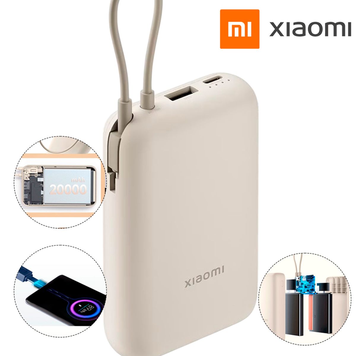 XIAOMI - Xiaomi Power Bank 20000mAh 33W con Cable Integrado Beige