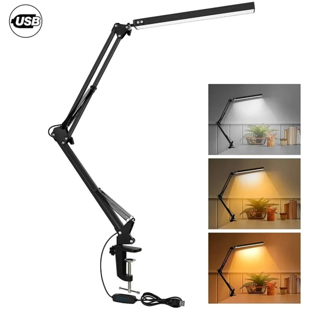 SEISA - Lámpara De Escritorio Luz Led De Metal Con Brazo Ajustable Giratorio