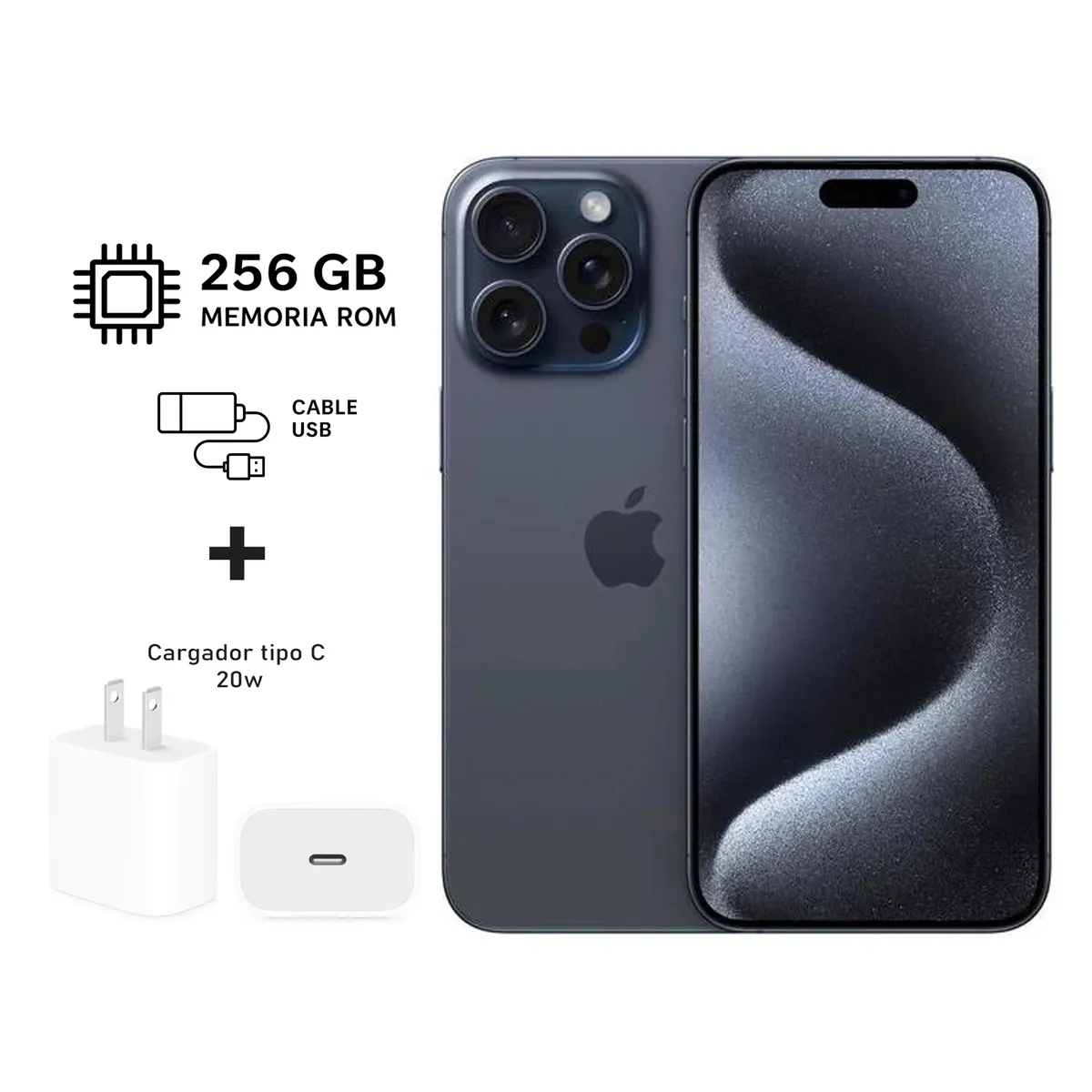 APPLE - Apple Iphone 15 Pro 256gb Azul + Kit de carga. Reacondicionado A2848