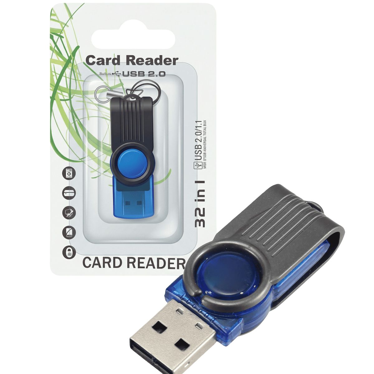 GENERICO - Lector Tarjeta De Memoria Micro SD Giratorio USB Color Azul