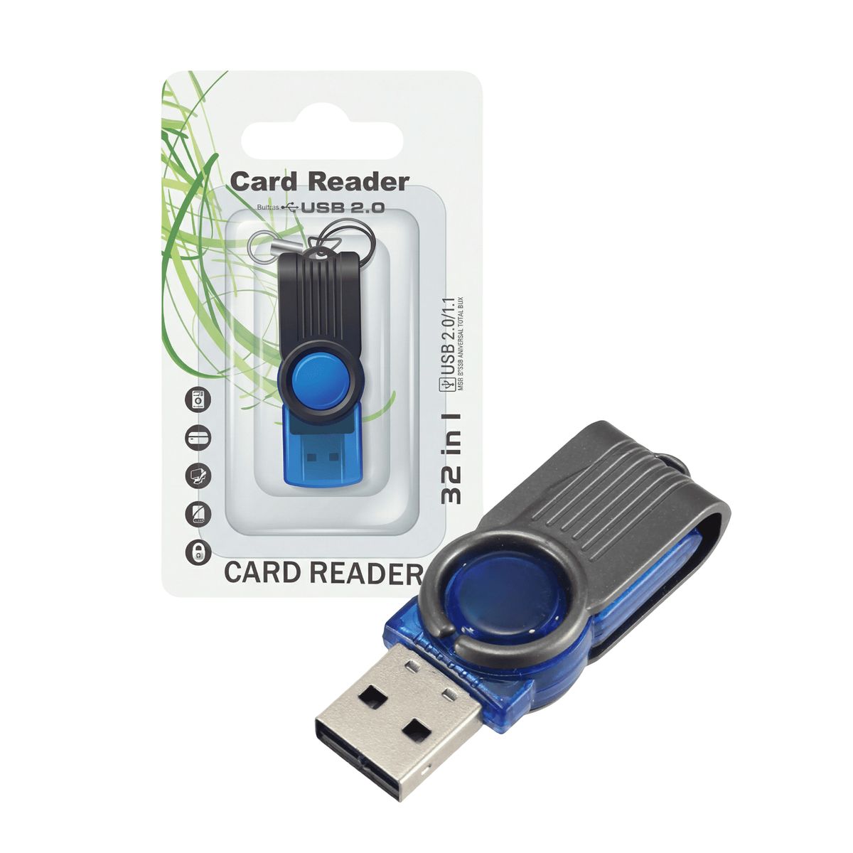GENERICO - Lector Tarjeta De Memoria Micro SD Giratorio USB Color Azul