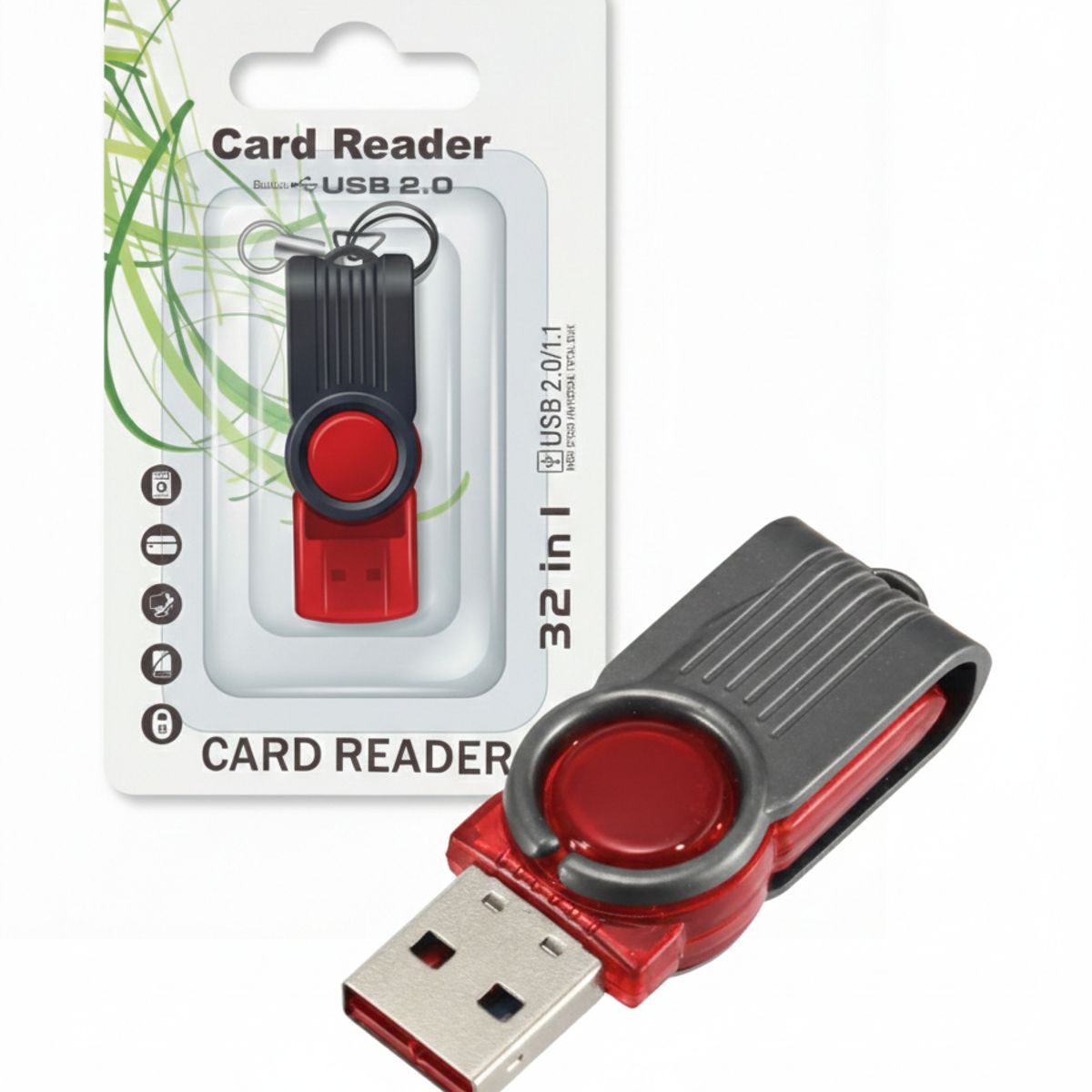 GENERICO - Lector Tarjeta De Memoria Micro SD Giratorio USB Color Rojo
